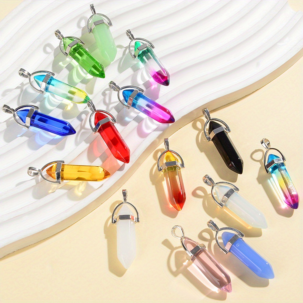 Transfronterizo Amazon colgante hexagonal de cristal sintético bala punta pendulante collar de cristal joyería colgante gemas