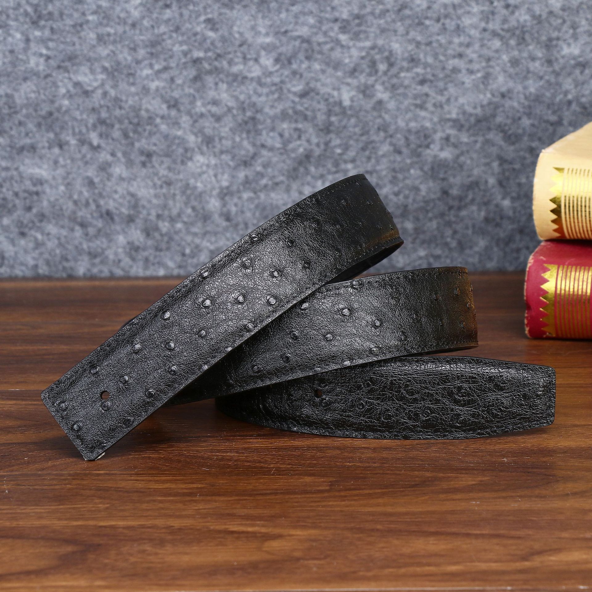 Thắt lưng da nam họa tiết vân đà điểu – cá sấu, khóa trượt bản rộng 3.8 cm — 120cm, 110cm, 125cm, 115cm