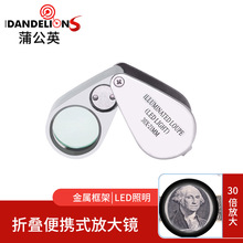 30倍21MM高档全金属带灯鉴定珠宝镜带两个LED灯古玩放大镜21007