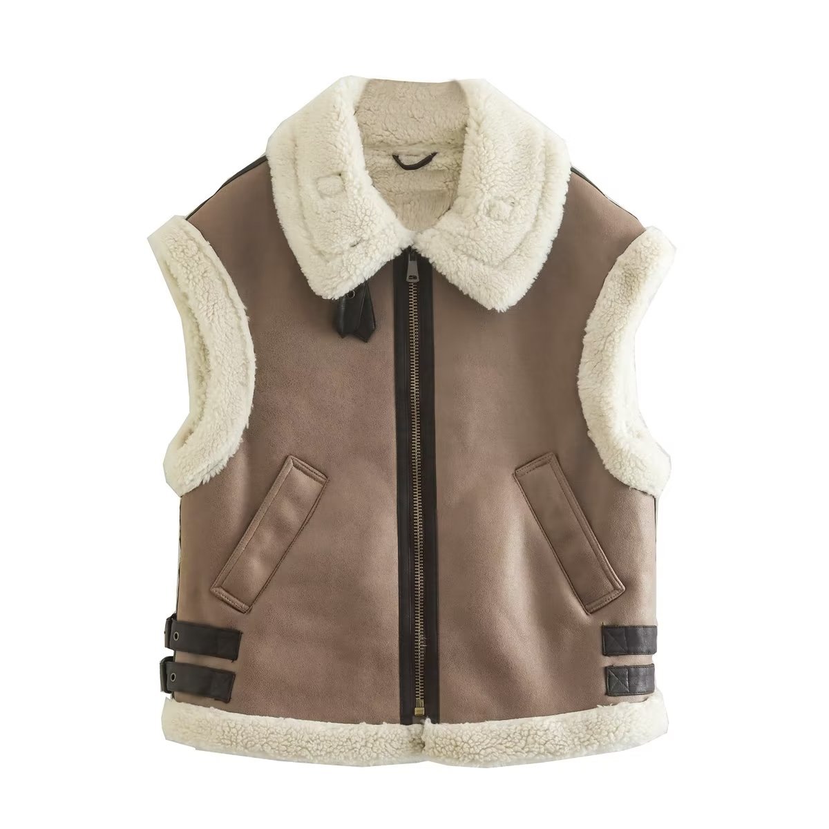 2024 Autumn/Winter New Women's Vest Casual Fleece Splicing Tank Top Coat w063 2406_voghion.com