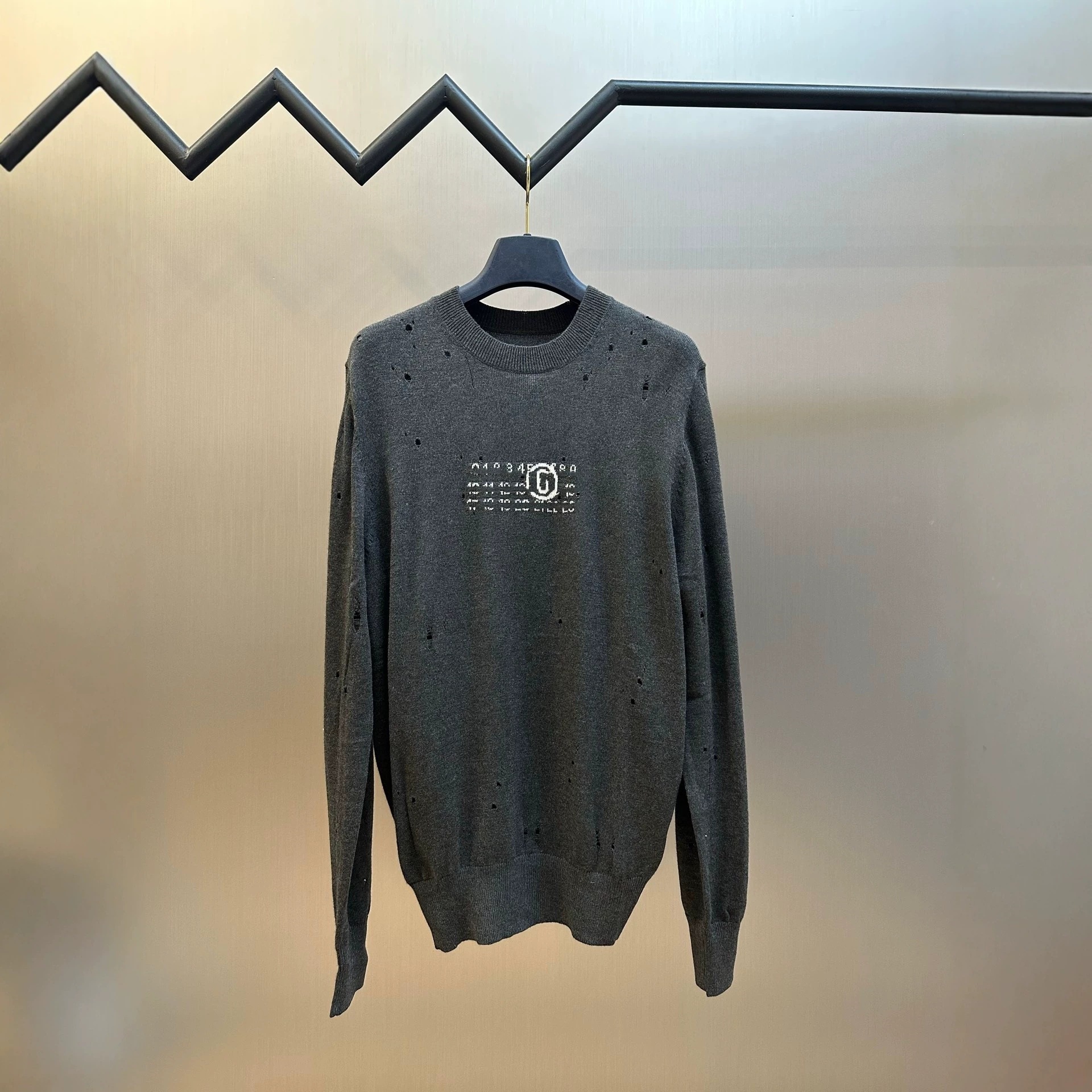 Authentic MM6 digital cut-out and distressed knit sweater, available in stock, unisex, loose fit, versatile style