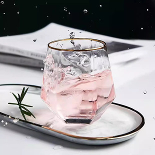 Light Luxury Nordic Style Amber Colorful Color Hexagon Creative Glass Water Cup Net Celebrity Juice Tea Cup High Color Value