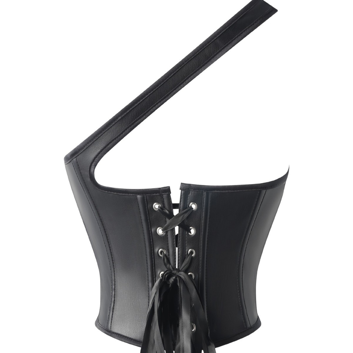 Gran tamaño europeo y americano chaleco plástico de cuero PU un hombro chaleco de hueso de pescado corsé sexy cintura descubierta comercio exterior al por mayor