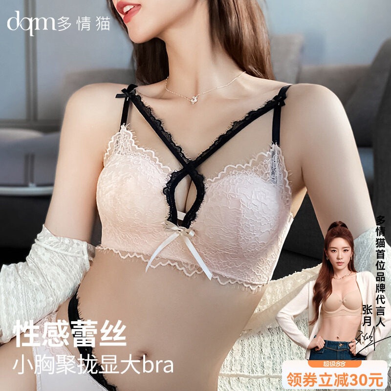 Passionate Cat High-Value Lingerie for Women, Small Bust Push-Up Lace Sexy Pure Desire Bra