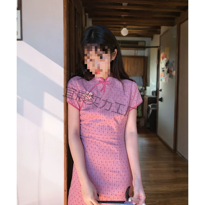 小个子甜美少女感粉色新中式旗袍裙春夏季日常国风收腰显瘦连衣裙