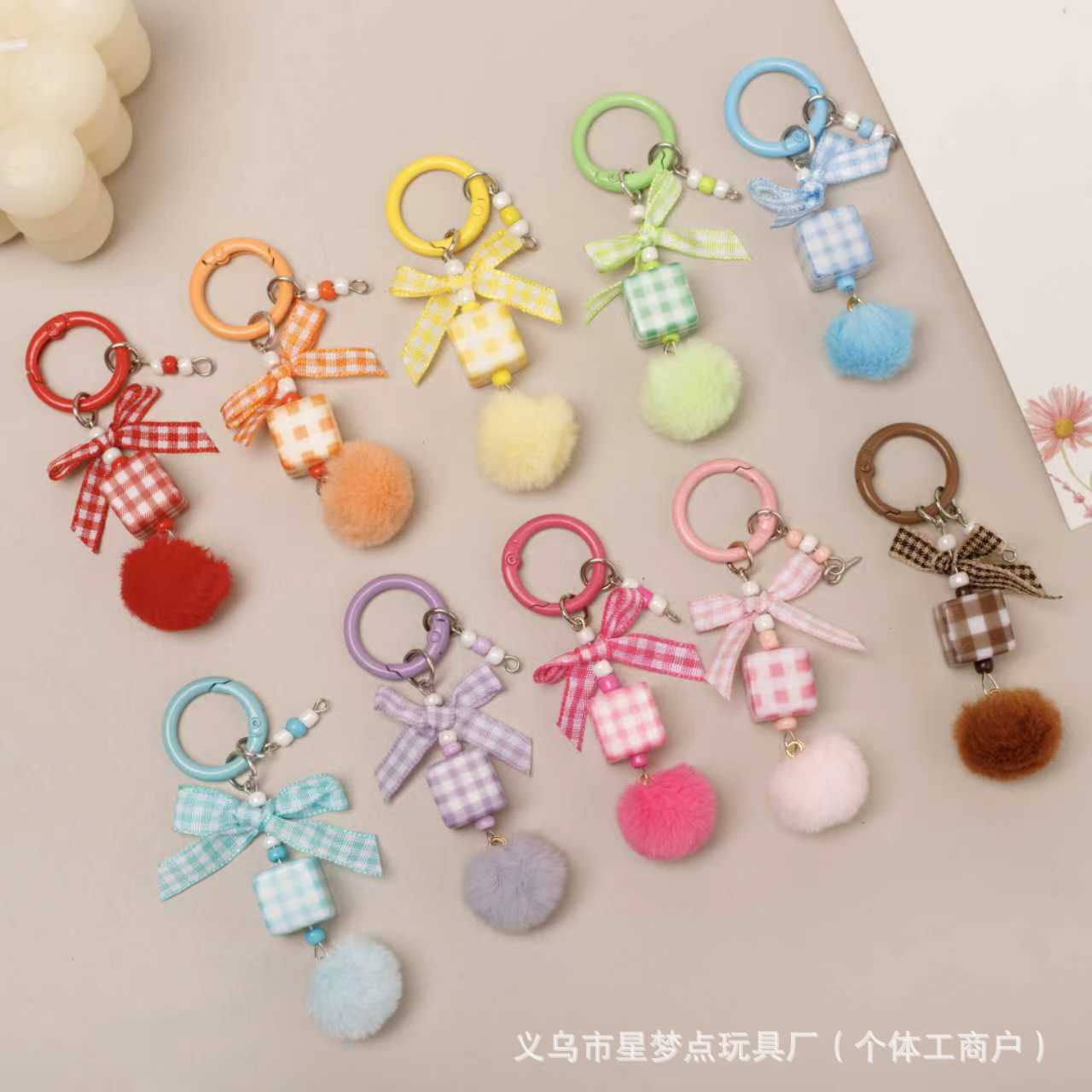 新款蝴蝶结方形多巴胺龙虾钥匙扣diy饰品配件钥匙链包包挂饰挂件