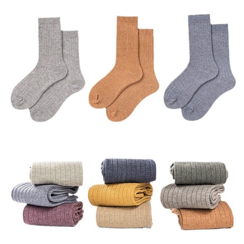 Zhuji women's crew socks pure cotton spring and autumn thin single color stack socks Japanese black long socks trendy items