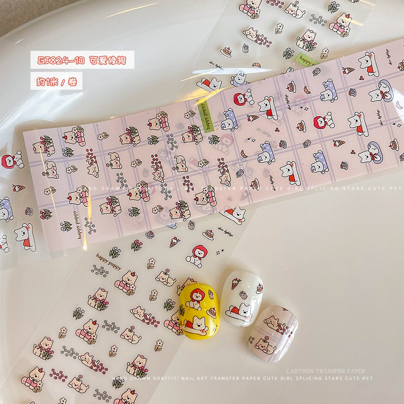 インターネットセレブ人気ネイルアート転写ステッカー DIY ソフトかわいい落書きクマリボンステッカー漫画ネイルアート転写紙|undefined