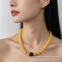 鸡油黄蜜蜡现代项链10*10mm二代满蜜蜜蜡锁骨链高级感气质百搭款