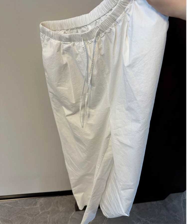 Quần culottes nữ ống rộng chất giấy cotton trắng dáng lưỡi liềm, phong cách Hàn Quốc mùa hè — Màu trắng chi tiết 3