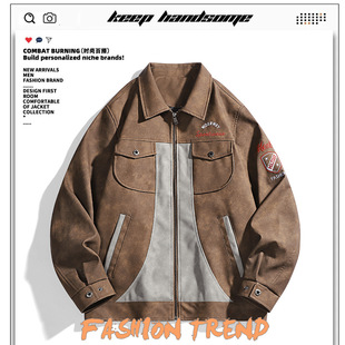 2025 Autumn New Cross-Border American Motorcycle Baseball Uniform Washed Leather Jacket Men's Heavy Color Matching Motorcycle Leather Wallet