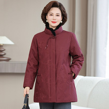 专柜白鸭绒羽绒服女中长款冬季立领中式国风妈妈装老太太加厚外套