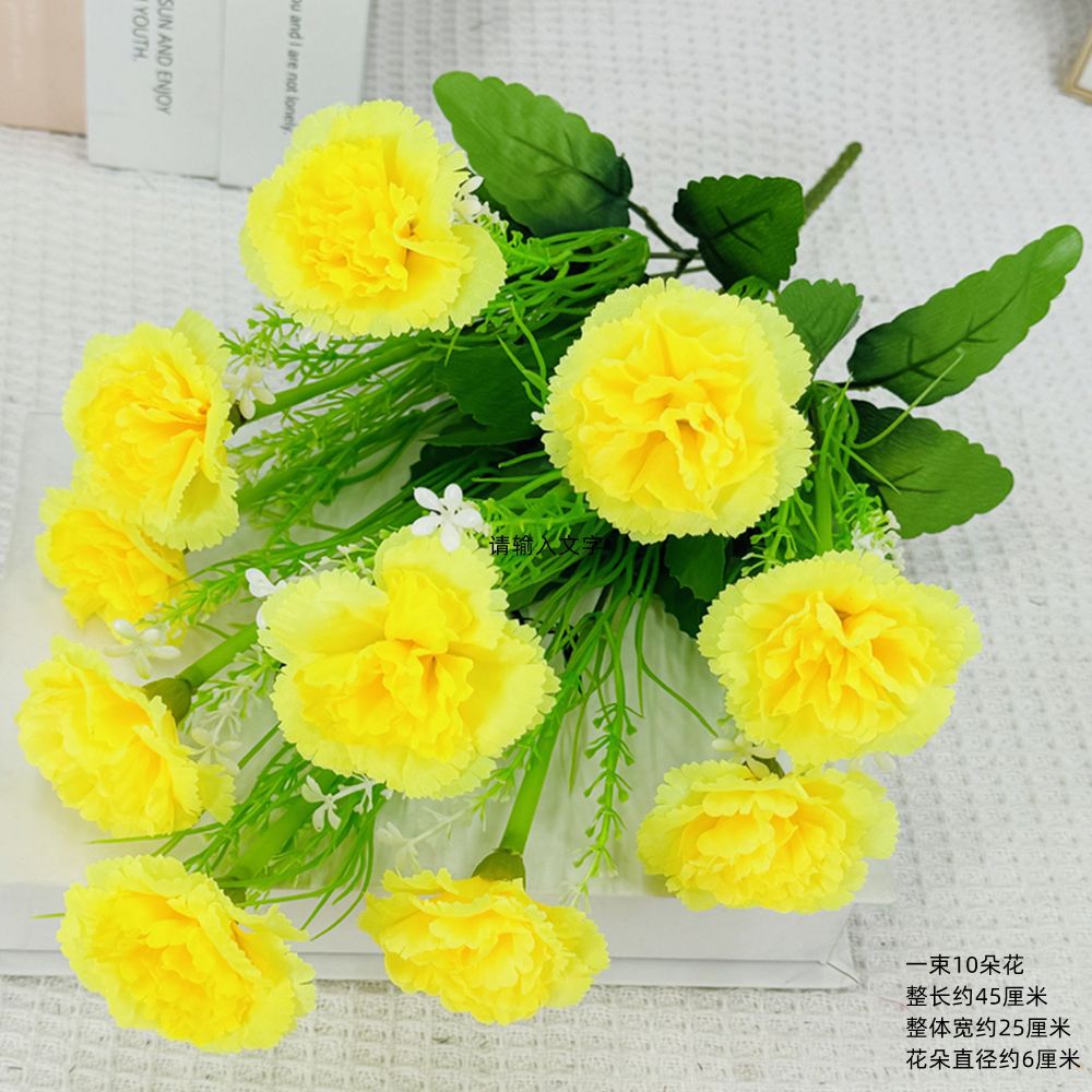 Flores artificiales al por mayor, 10 cabezas de clavel, flores de tela, tallo único, clavel pequeño, decoración interior y exterior, arreglo floral, flores secas