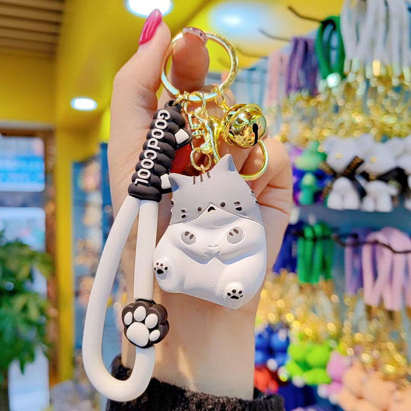 Resina de dibujos animados grasa gato llavero hembra lindo exquisito teléfono móvil cadena pulsera muñeca lindo llavero bolsa colgante