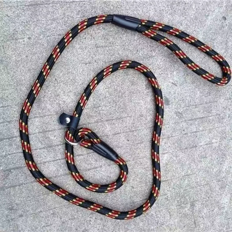 Round Dog Traction Rope, Adjustable Slip Collar, 1.0×140 cm, Red/Blue/Black