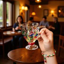 欧式现代简约风透明玻璃彩绘高颜值水杯家用聚会果汁创意酒杯茶杯