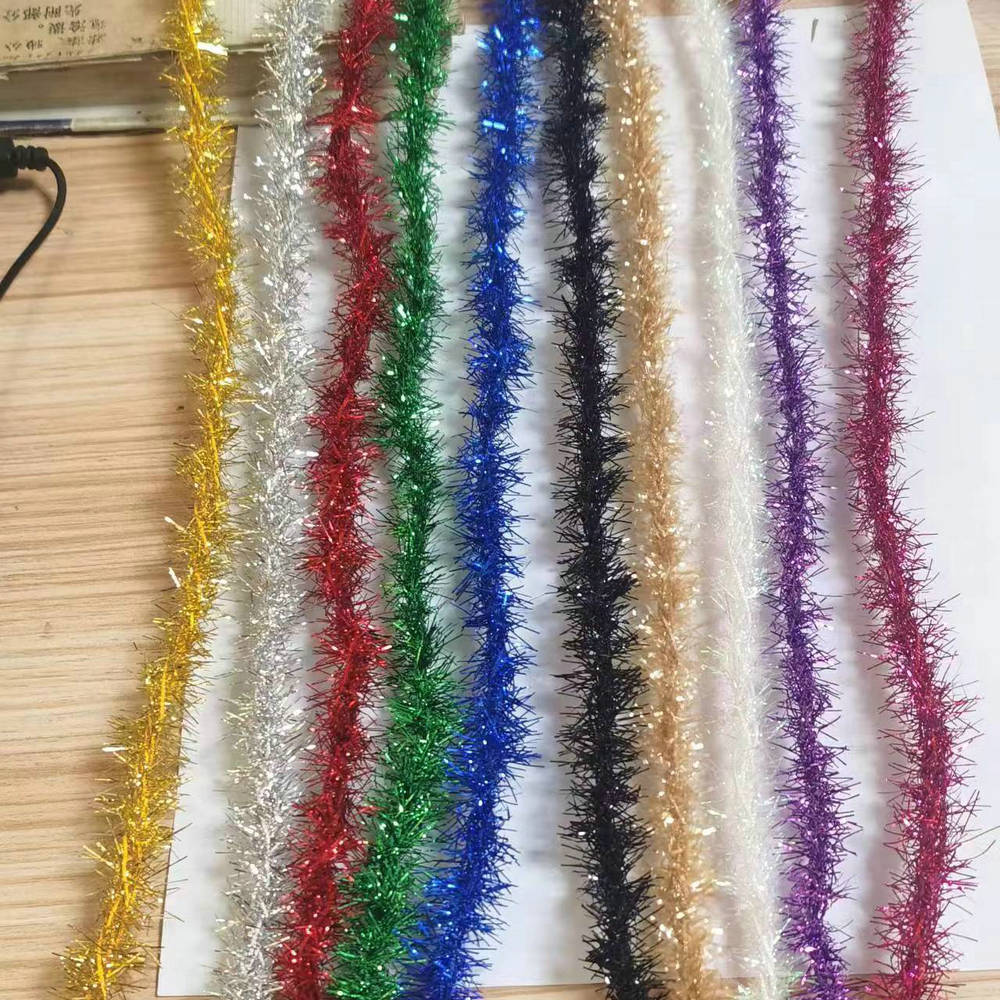 1.8CM圣诞金银葱玻璃葱毛条 装饰五彩毛条圣诞树婚房彩带供应
