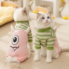 秋冬季猫咪衣服网红大眼怪兽牵引四脚衣秋天薄款幼猫幼犬宠物衣服