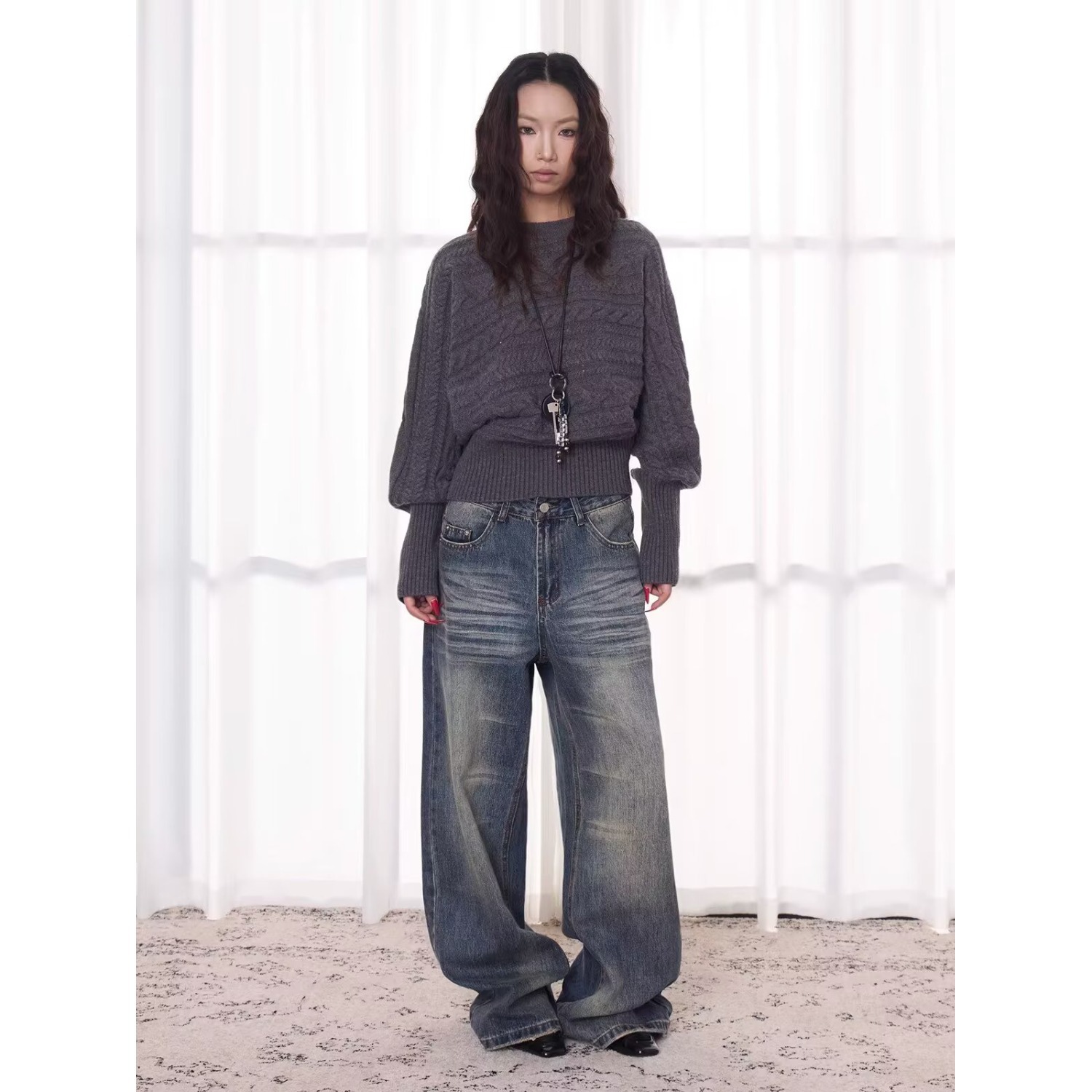 Unisex Retro Washed Distressed Jeans Loose Straight Leg Casual Hip Hop Dance Long Pants Spring/Autumn Summer Wear_ecoleips.com