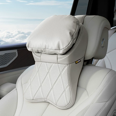 Headrest Headrest and Neck Pillow - airline-headrest-pillow-double-layer-stain-resistant-leather-warm-beige-single