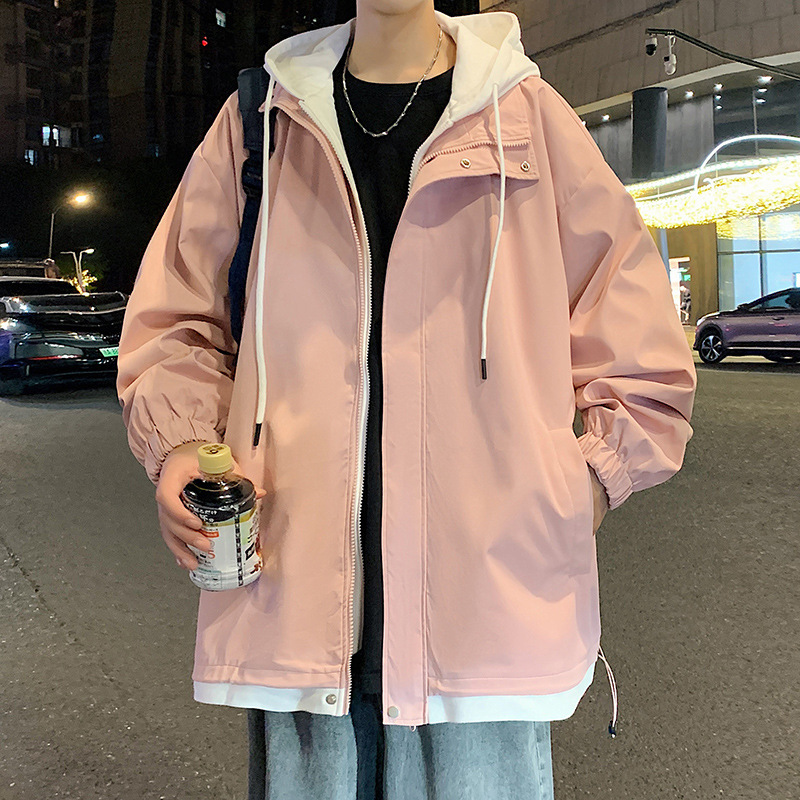 WASSUPNEST假两件外套男生春秋连帽宽松休闲潮流青少年学生夹克男|undefined