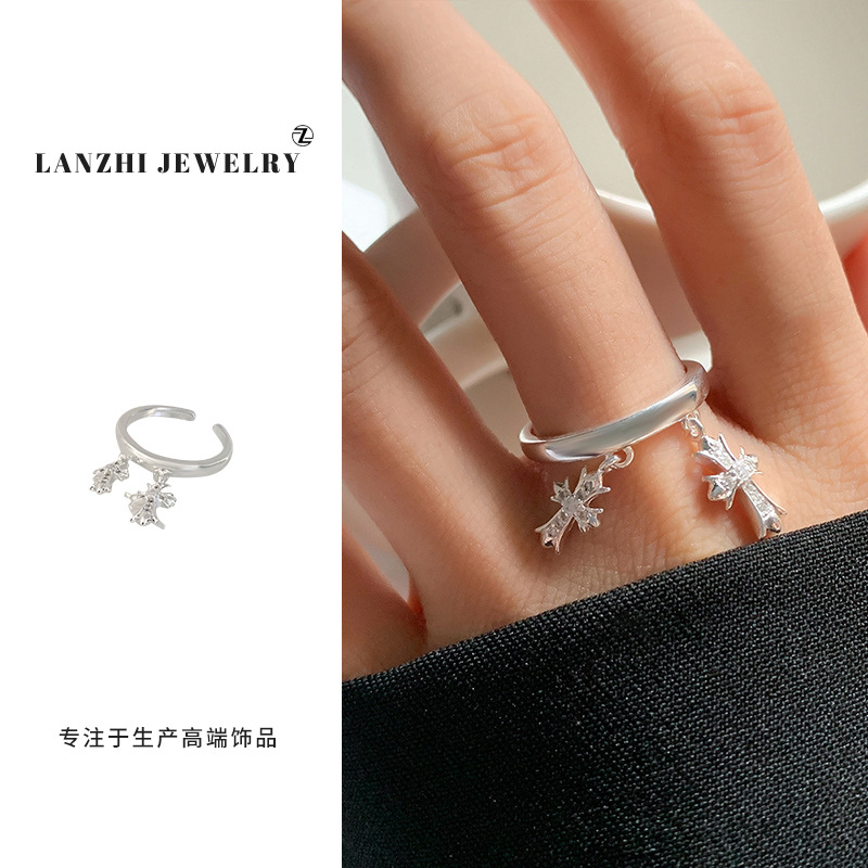Anillo Abierto de Estilo Hip Hop 925 de Plata Gruesa Cubierta de Cobre Blanco