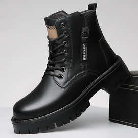 马丁靴男潮2025秋冬新款复古工装靴加绒保暖棉鞋增高男士皮靴