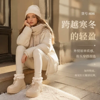 外贸蓬蓬靴雪地靴女2026新款冬季加绒加厚内增高短筒厚底防水防滑