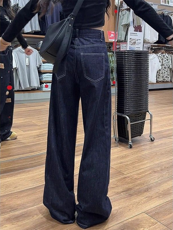 小熊刺绣直筒牛仔裤女2025年秋季新款高腰显瘦宽松百搭休闲阔腿裤|undefined