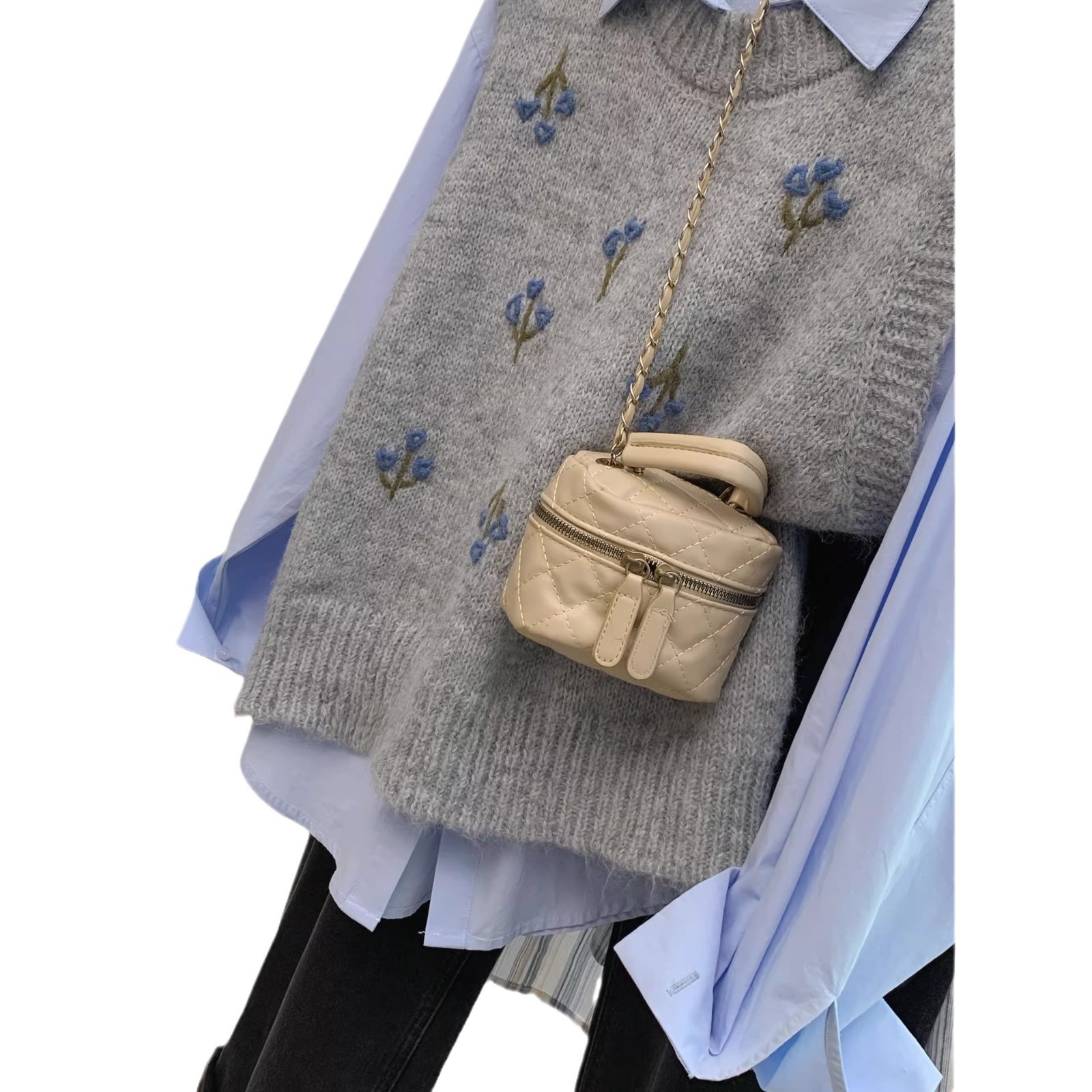 Vintage bordado flor de cuello redondo chaleco de mujer suave glutinoso corto suéter sin mangas primavera otoño invierno nueva chaqueta de punto