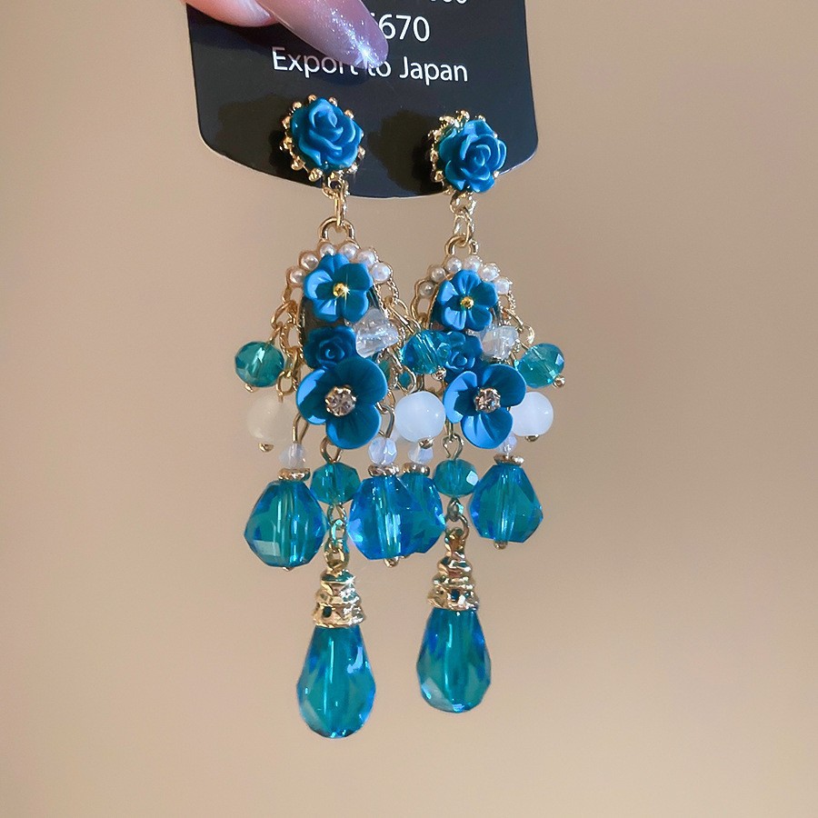 Aguja de plata con diamantes de cristal pendientes de bordilla estilo nacional pendientes de temperamento pequeño ligero lujo de alta calidad industria pesada exageración pendientes