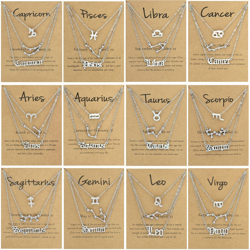 Набор layered zodiac ожерелье из 3 шт., подвески с буквами и созвездиями, золото или серебро