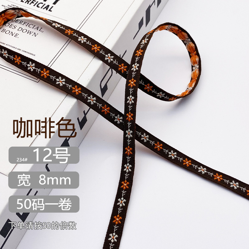 Chuanzhou ropa accesorios de encaje de poliéster jacquard banda 8MM flores decoración universal borde de zapatos accesorios gorra