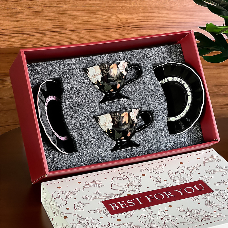レトロ高脚カップ皿百合朝食カップ皿高颜値花卉フレンチ昼寝茶ラテコーヒーカップ皿|undefined