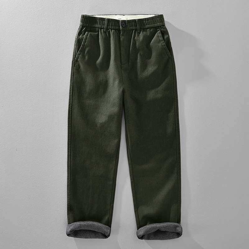 1368秋季复合亚麻长裤男士宽松休闲直筒裤老钱风百搭舒适苎麻棉裤