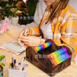 木制胶带收纳盒胶带收纳器带切割器胶带分配器儿童画家胶带切割盒