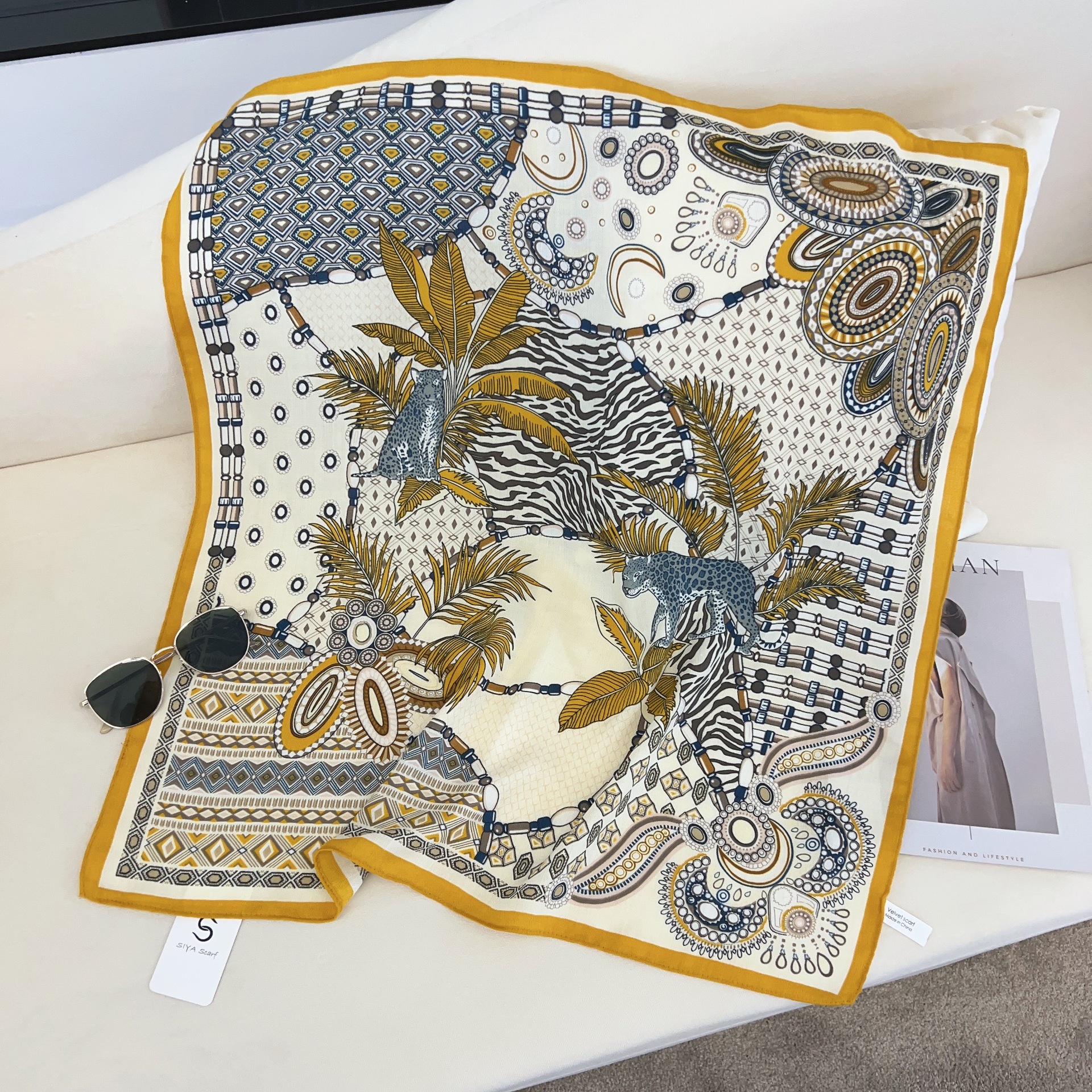 Algodón coreano suave impresión de herringbone bufandas de cuello de seda de estilo exterior bufandas decorativas bufandas de camisa bufandas