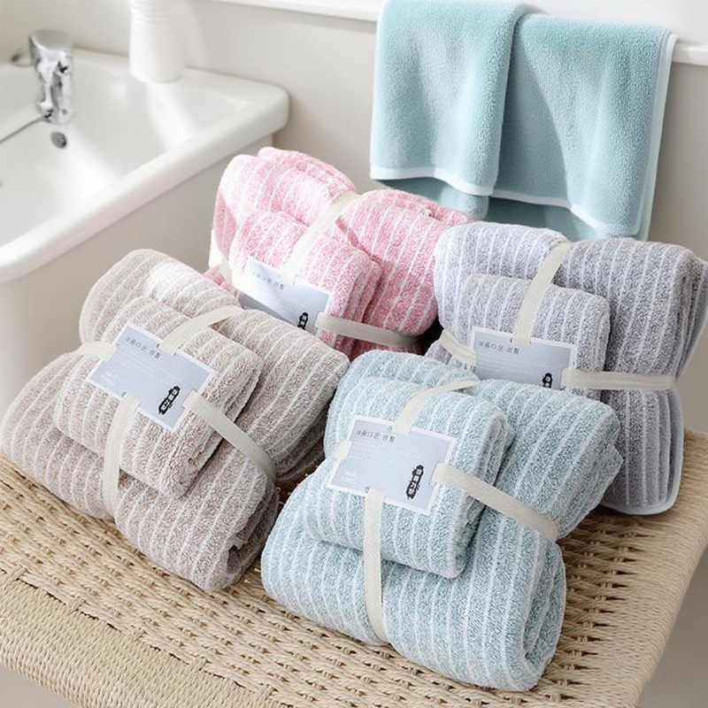Knitted Coral Fleece Towel Bath Towel Set Thickened Quick-Drying Absorbent Towel Face Towel Wholesale for Gift Delivery