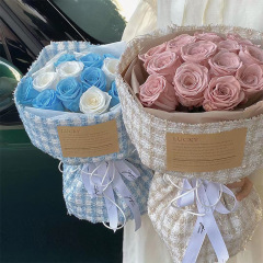 Xiao Xiang Style Packaging Paper Fabric Flower Arrangement Fresh Flowers Packaging Material High-End Luxury Tartan Fabric Flower Wrapping Paper