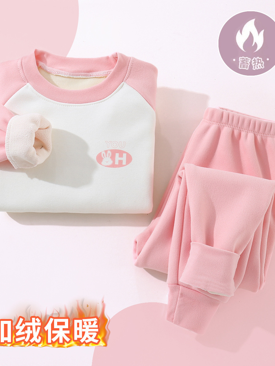 Nuevo otoño y invierno para niños con camelón grueso y ropa interior cálida para niños y niñas con mangas de hombro para bebés de dos piezas