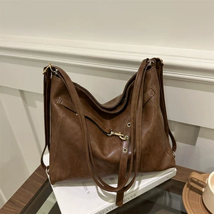 Shoulder bag retro one-shoulder, Korean style tote — lightweight 0.23 kg, black/coffee/brown