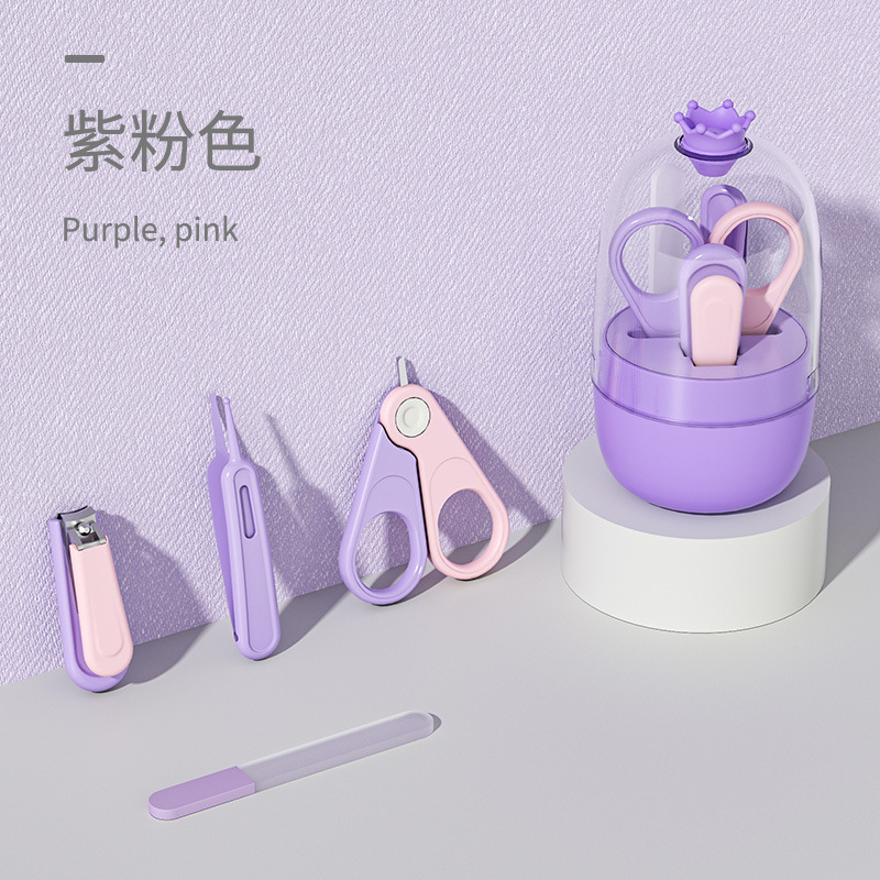 Набор кусачек для ногтей Crown, 4 предмета, фиолетовый