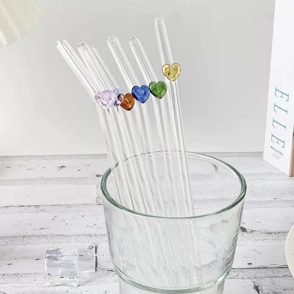 Ins pajita de vidrio de amor de alto valor pajita resistente al calor con alto contenido de borosilicato varilla de agitación de codo repetitivo no desechable