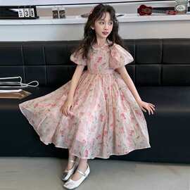 女童夏季新款韩版洋气中大童礼服公主裙雪纺碎花连衣裙