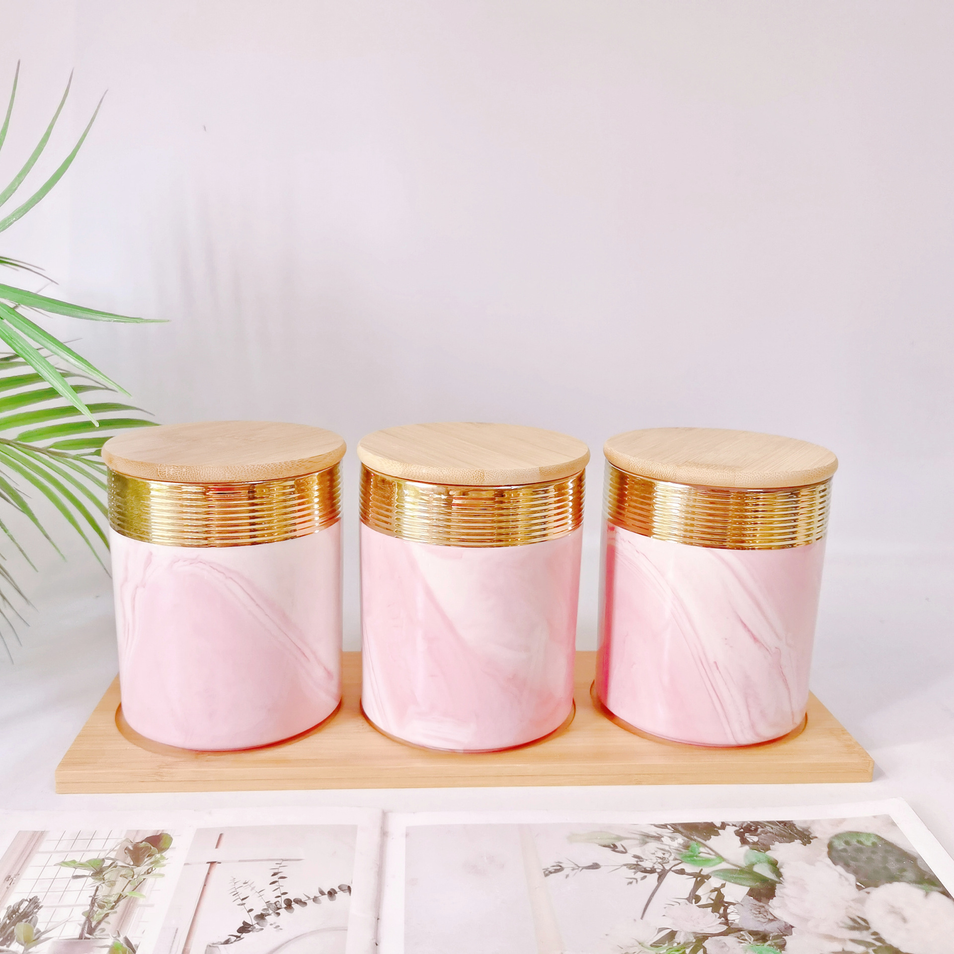 Medio Oriente exportación galvanoplastia sellado tarro cerámica de tres piezas de almacenamiento tarro cocina condimento tarro caramelo tarro café tarro