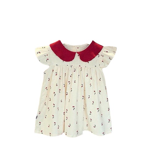 Girls Dress  Thin Children's Summer Style Doll Collar Cherry Small Fresh Baby Baby Dress Trendy