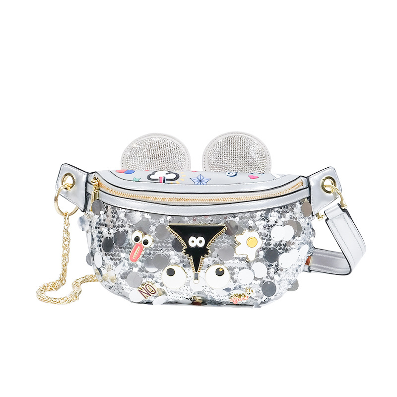 Bolso de pecho de cadena de tendencia unisex para mujer Bolso de impresión de un solo hombro con diseño de lenta de dibujos animados lindo 2607 #