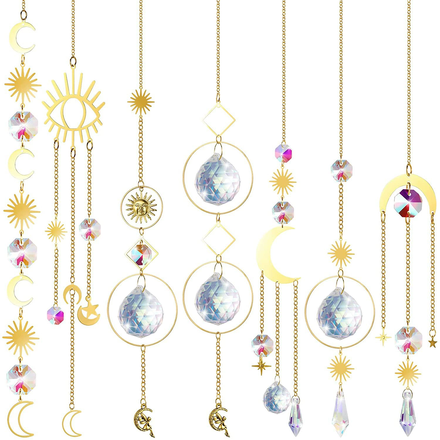 Crystal Material Moon Pattern Fashion Style Fashion Moon Crystal Suncatcher Wind Chime Wall Art