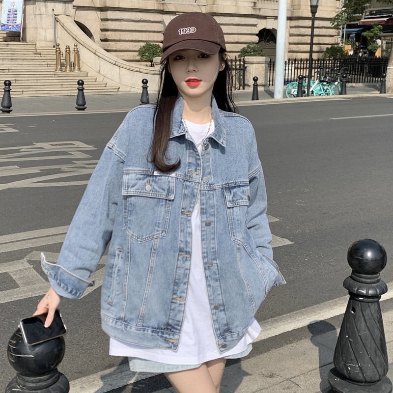 European Station Spring and Autumn New Korean Style Loose Light Blue Jacket Loose Denim Coat Women's Top Bf Style Lazy Style