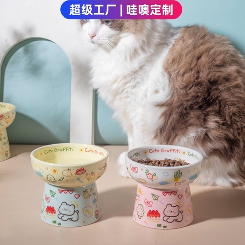 Wow, custom graffiti pet bowl, household cat bowl, dog bowl, cat drinking water bowl, ceramic cat dog bowl, high-looking food bowl